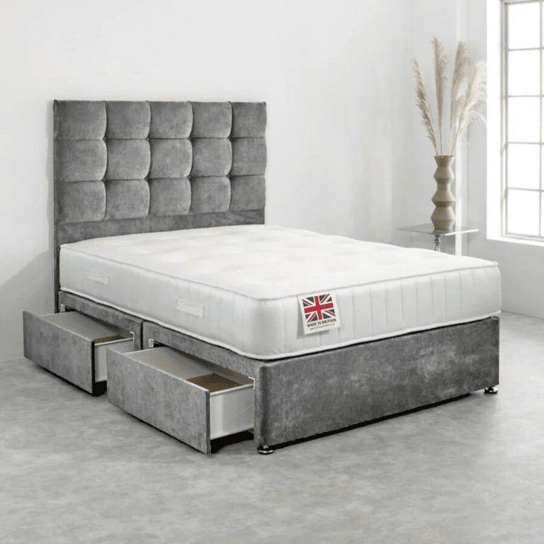 Small Double Divan Bed Set with Diamond Studded Cube Headboard UK - Detail view of premium divan from Newcastle Beds UK